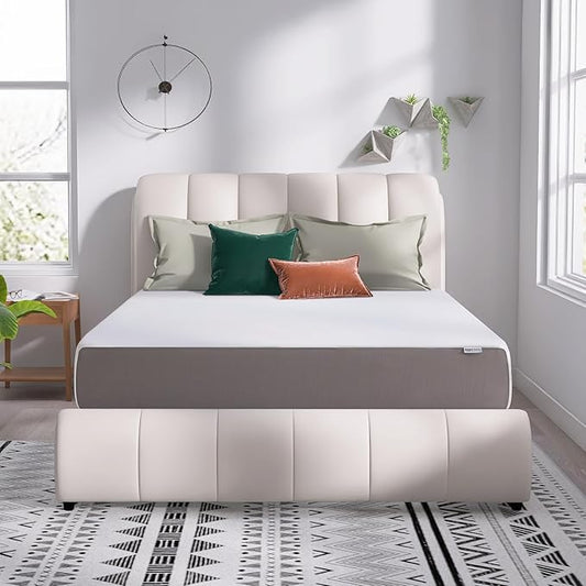 Amazon Basics Medium Firm Memory Foam Mattress, Breathable, 12 Inch, Queen, White/Grey