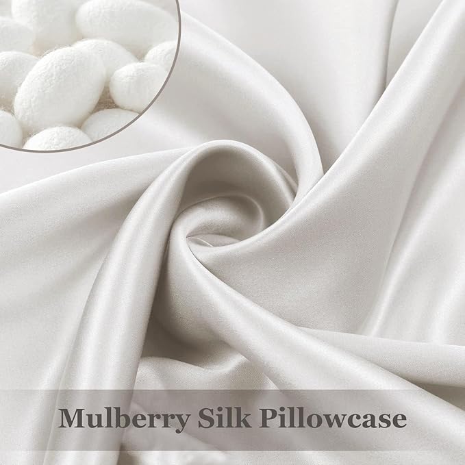 Adubor 100% Silk Pillowcase - Mulberry Silk Pillow Cases, 22 Momme 6A Grade Fibers, Silk Pillow Case for Hair and Skin Health, with Hidden Zipper (King 20''×36'', Lvory White, 1PC)