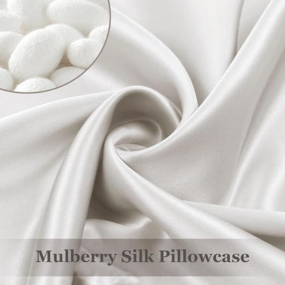 Adubor 100% Silk Pillowcase - Mulberry Silk Pillow Cases, 23 Momme 6A Grade Fibers, Silk Pillow Case for Hair and Skin Health, with Hidden Zipper (Standard: 20''x26'', Lvory White, 2PC)