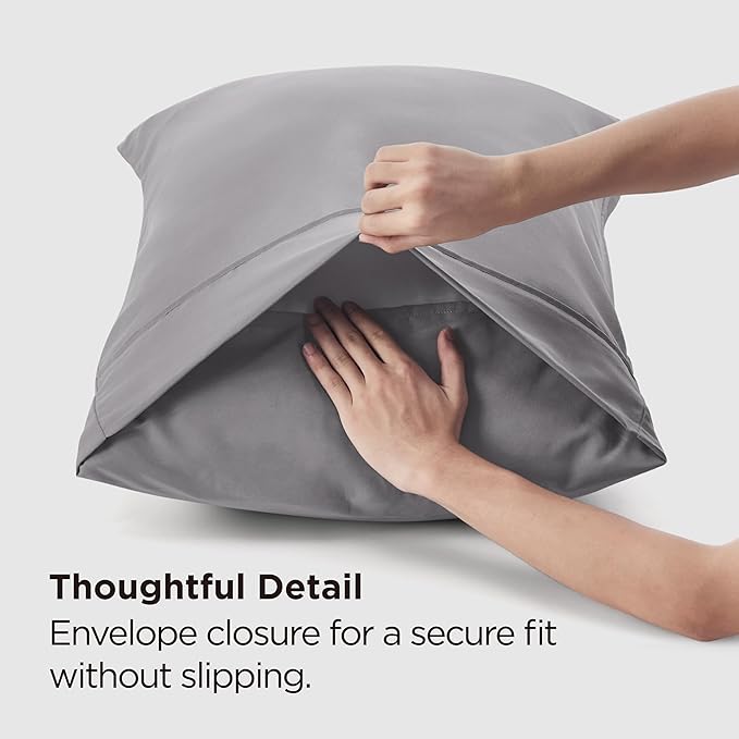 Bedsure King Size Pillow Cases Set of 2 - Silver Grey Brushed Microfiber Pillowcases 2 Pack, Super Soft Pillow Case Cover with Envelope Closure for Kids, Wrinkle, Fade Resistant, 20x36 Inches