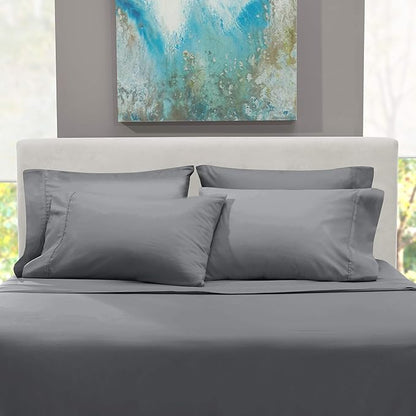 Hearth & Harbor Bed Sheets, Luxury Soft 6 Piece Bed Sheet Set Extra Deep Pocket Fitted Sheets Fits Mattress up to 21", Double Brushed Bedding Sheets & Pillowcases, Queen, Frost Gray
