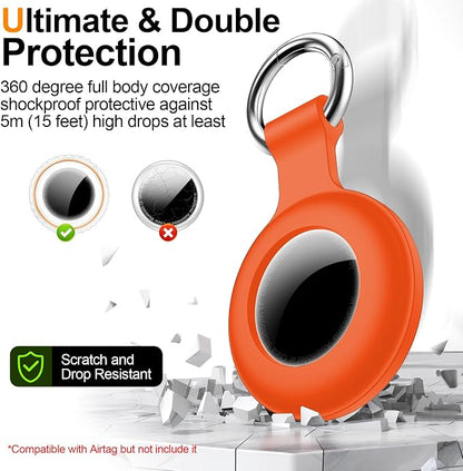 1|2|4Pack for Apple AirTag Holder with Keychain for Air Tag 2nd/1st Gen | Waterproof Air Tag Cover GPS Tracker Anti-Scratch Silicone Air-Tag Case for Pets,Kids,Bags,Luggages-Orange