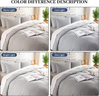 NEXHOME PRO Duvet Cover Set King Size Linen Feel Textured Organic Natural 100% Washed Cotton Duvet Cover 3 Pieces Bedding Set with Zipper Closure, Breathable, Soft, Light Grey (No Comforter)