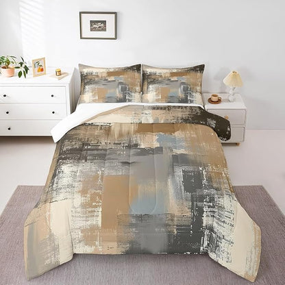 Erosebridal Graffiti Grunge Comforter Set,Brown Grey Tie Dyed Bedding Sets for Women Men,Hand Painted Watercolor Duvet Insert Lightweight,Ombre Oil Painting Down Comforter with 1 Pillowcase Warm,Twin