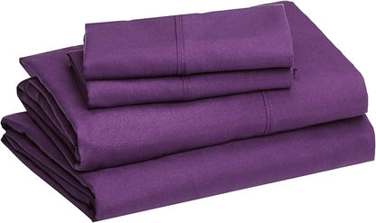 Amazon Basics Breathable Ultra-Soft Microfiber 4 Piece Bed Sheet Set with 14-Inch Deep Pockets, Wrinkle Resistant, Full, Plum, Solid