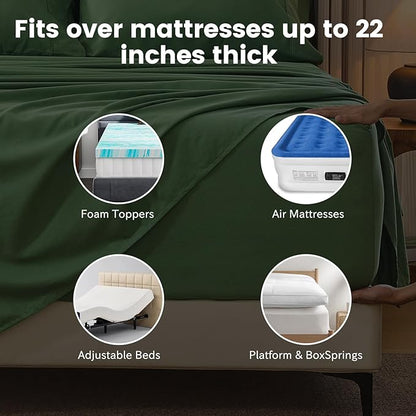 Bedlifes 100% French Linen Sheets California King Size 18-24" Extra Deep Pocket 4-Piece Set Breathable & Moisture-Wicking,Soft & Durable Sheets for Thick Mattresses(Sage Green)