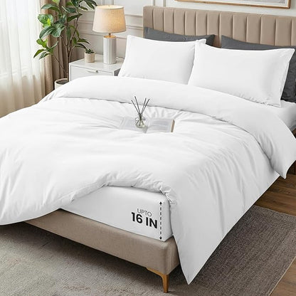 Utopia Bedding Duvet Cover King with Fitted Sheet (78x80) - 2 Pillow Case King - All Season Luxury Bed in a Bag with Zippered Duvet Cover - No Comforter (White)