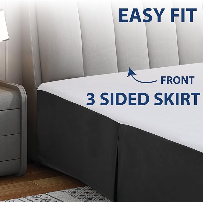 Cathay Home Double Brushed Microfiber Pleated Easy Fit Bed Skirt, Ultra Soft, Fade and Wrinkle Resistant - Black, King