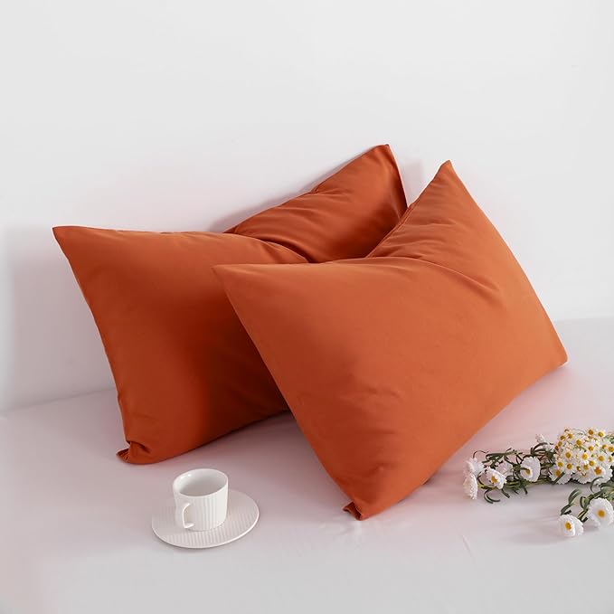 FLXXIE King Pillow Cases Set of 2, Soft Microfiber Pillow Covers with Envelope Closure, Wrinkle, Fade and Stain Resistant Pillowcases, 20x36, Burnt Orange