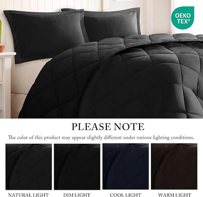 Madison Park Comforter Set, Reversible Down Alternative All Season Microfiber Bedding, 3M Scotchgard Stain Release, Full/Queen Dorm Comforter, Black/Black