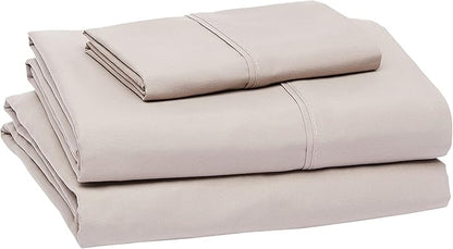 Amazon Basics Lightweight Super Soft Easy Care Wrinkle-Free Breathable Brushed Microfiber 3-Piece Bed Sheet Set with 14-Inch Deep Pockets, Twin, Taupe, Solid