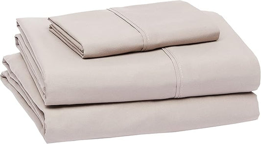 Amazon Basics Lightweight Super Soft Easy Care Wrinkle-Free Breathable Brushed Microfiber 3-Piece Bed Sheet Set with 14-Inch Deep Pockets, Twin, Taupe, Solid