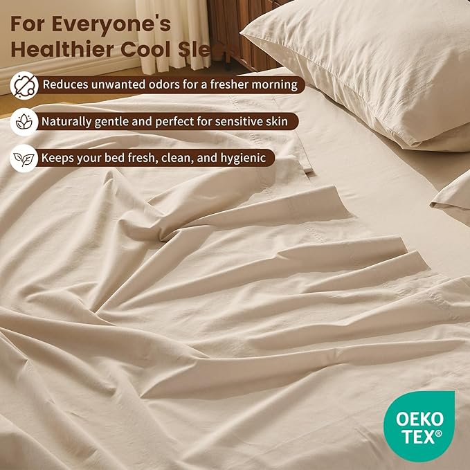 100% Linen Sheet Set King Size Extra Deep Pocket Fits 18-24 Inch Mattress, Breathable & Soft, Smooth 4-Piece Set for Thick Mattresses Hotel Luxury Bedding（King, Linen）