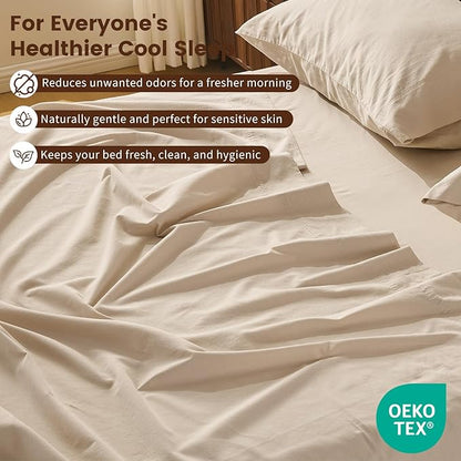 100% Linen Sheet Set King Size Extra Deep Pocket Fits 18-24 Inch Mattress, Breathable & Soft, Smooth 4-Piece Set for Thick Mattresses Hotel Luxury Bedding（King, Linen）