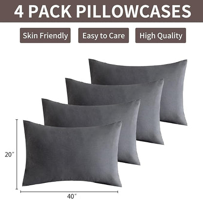 MINIPANDA Dark Gray King Size Pillow Cases Set of 4 - Super Soft, Smooth and Breathable Grey King Pillow Cases - Envelope Design - Machine Washable Lightweight (20X40 Inches (4 PIECE))