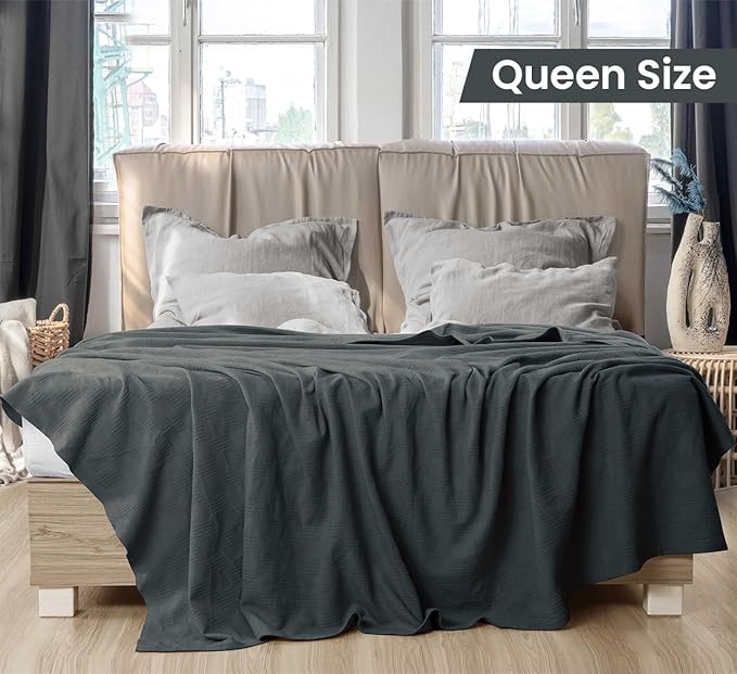 Utopia Bedding Smoke Gray 100% Cotton Blanket [Queen Size - 90x90 Inch] Lightweight, Soft and Breathable Thermal Blanket for All Seasons
