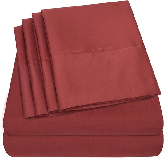 Sweet Home Collection 6 Piece 1500 Supreme Collection Brushed Microfiber Deep Pocket Sheet Set-2 Extra Pillow Cases, Great Value, Rv Short Queen, Burgundy