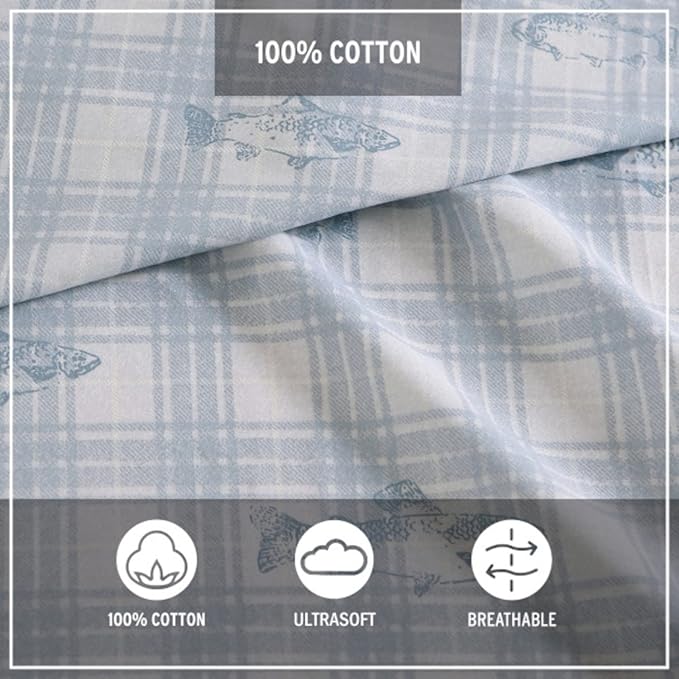 Eddie Bauer - King Sheets, Cotton Percale Bedding Set, Crisp & Cool Home Decor (Methow Plaid Blue, King)