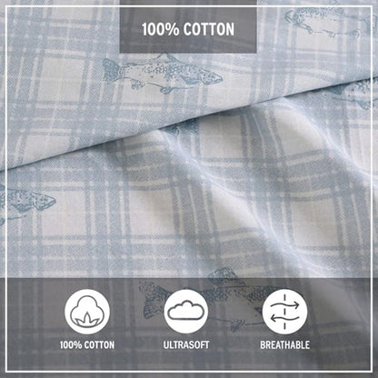 Eddie Bauer - Full Sheets, Cotton Percale Bedding Set, Crisp & Cool Home Decor (Methow Plaid Blue, Full)