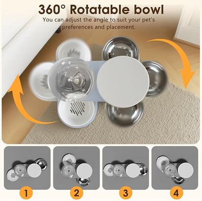 Automatic Gravity Cat Dog Feeder and Water Dispenser with 304 Stainless Steel Bowls 2 in 1 360 Degree Rotatable Auto 2.4L Dry Food and 2.6L Water Bowl for Small Medium Pet Dog Puppy Kitten (Blue)