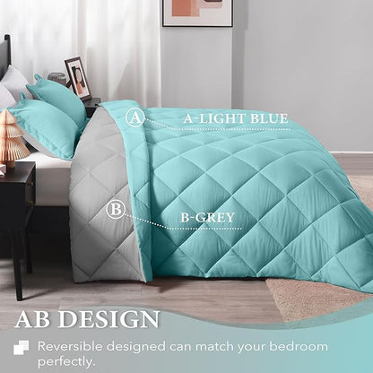 downluxe Queen Comforter Set - Turquoise and Grey Queen Comforter, Soft Bedding Sets for All Seasons -3 Pieces - 1 Comforter (88"x92") and 2 Pillow Shams(20"x26")