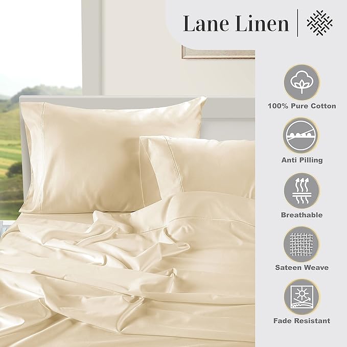 LANE LINEN Queen Ivory Pillow Cases Set of 2 100% Egyptian Cotton 1000 Thread Count Sateen Perfect for Home Hotels & Hospital Use Standard Size