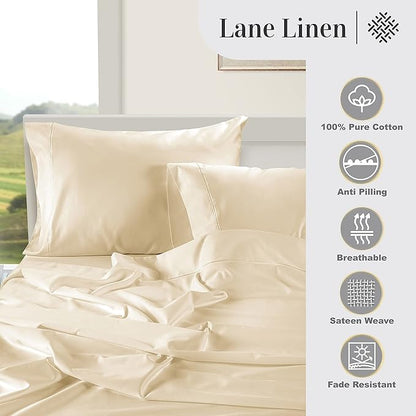 LANE LINEN Queen Ivory Pillow Cases Set of 2 100% Egyptian Cotton 1000 Thread Count Sateen Perfect for Home Hotels & Hospital Use Standard Size