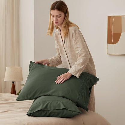 Bedsure King Size Pillow Cases Set of 2 - Olive Green Microfiber Pillowcases 2 Pack, Super Soft Double Brushed Pillow Case Cover with Envelope Closure for Kids, Wrinkle, Fade Resistant, 20x36 Inches
