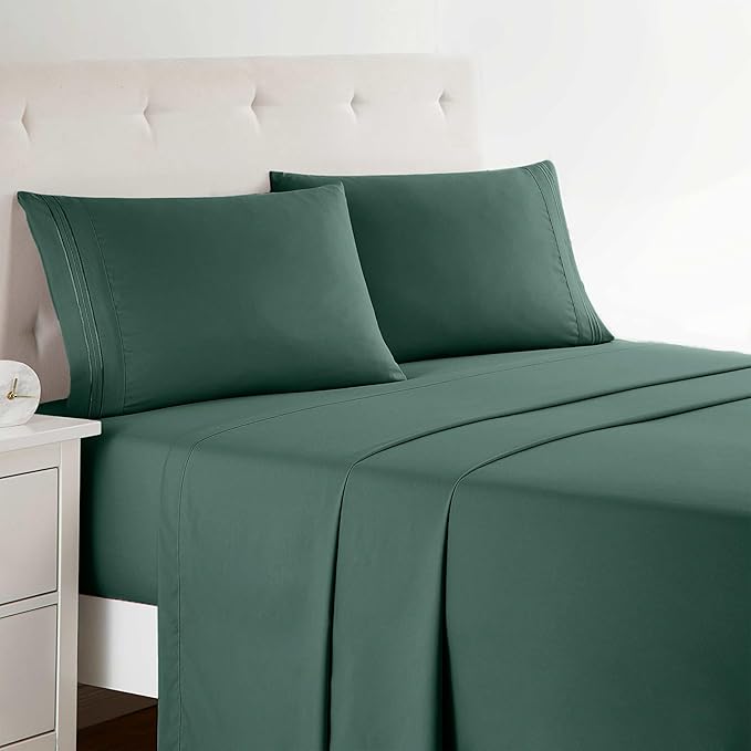 Clara Clark Bed Sheets, Premier 1800 Series Bed Sheet Set, Deep Pocket, Wrinkle, Fade, Stain Resistant, Luxury Soft Bedding Sheets & Pillowcases, King, Forest Green