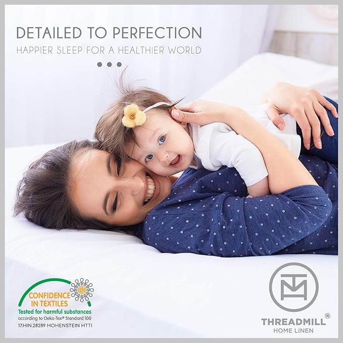 Threadmill Cotton Full Size Sheet Set | 100% Cotton Sheets for Full Size Bed | Damask Jacquard Full Bed Sheets Set with 16” Deep Pocket | Soft Sateen Weave 4-Piece Cooling Bedding Set | White