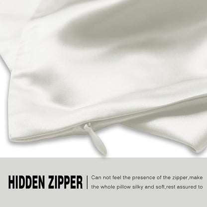 Natural Mulberry Silk Pillowcase for Hair and Skin Queen Size 20"X30" Pillow Case with Hidden Zipper Soft Breathable Smooth Cooling Silk Pillow Covers for Sleeping (Ivory,Queen,1Pcs)