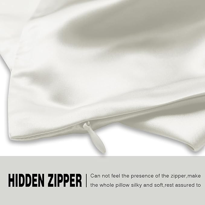 Mulberry Silk Pillowcase for Hair and Skin Pillow Case with Hidden Zipper Soft Breathable Smooth Cooling Silk Pillow Covers for Sleeping (Ivory, King,1Pcs)