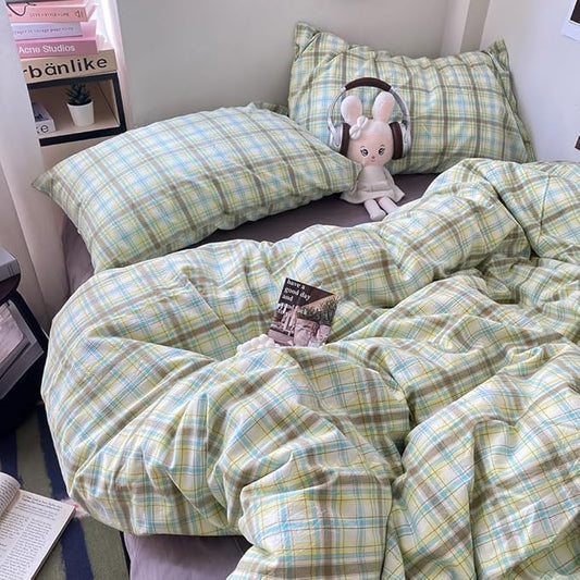EAVD Multicolor Buffalo Plaid Duvet Cover King Soft 100% Washed Cotton Reversible Grid Checkered Plaid Bedding Set Vintage Gingham Duvet Cover with 2 Pillowcases Modern Checkered Bedding Set