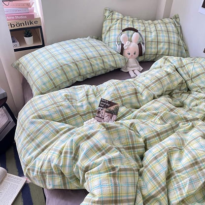 EAVD Multicolor Buffalo Plaid Duvet Cover Twin Soft 100% Washed Cotton Reversible Grid Checkered Plaid Bedding Set Vintage Gingham Duvet Cover with 2 Pillowcases Modern Checkered Bedding Set