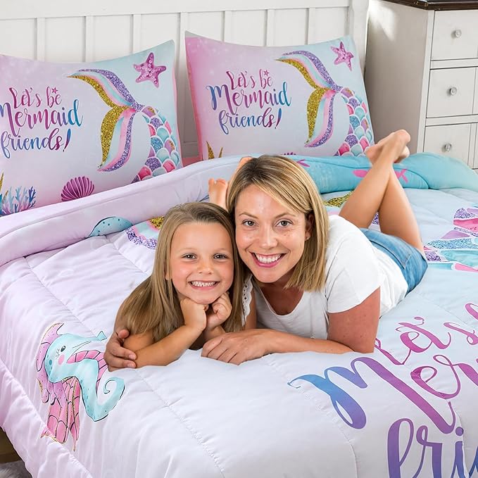 Cokouchyi Full Size Comforter Set for Girls, 6-Piece Bed in a Bag, 3D Colorful Mermaid Bedding Comforter Sheet Set, Ultra Soft and Fluffy, Mermaid