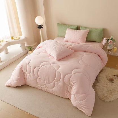 Cottonight Pink Sunflower Comforter Set Full Blush Pink Floral Bedding Set Women Girls Boho Farmhouse Chic Blanket Quilts Soft Breathable Baby Pink Full Size 3 Piece Bedding Set for Full Bed