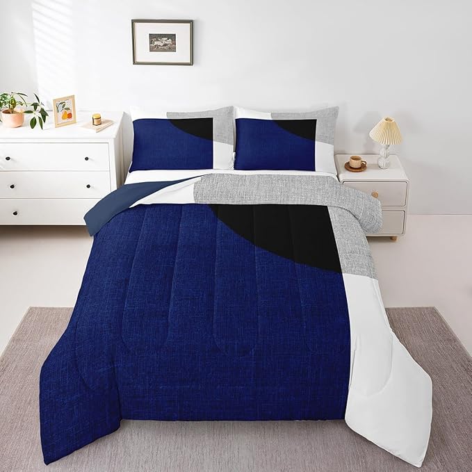 Erosebridal Watercolor Striped Comforter Set Full Size,Modern Graffiti Geometric Abstract Bedding for Adults Teens,Bohemian Simple Patchwork Quilt, Stripes Bold Lines Duvet Insert