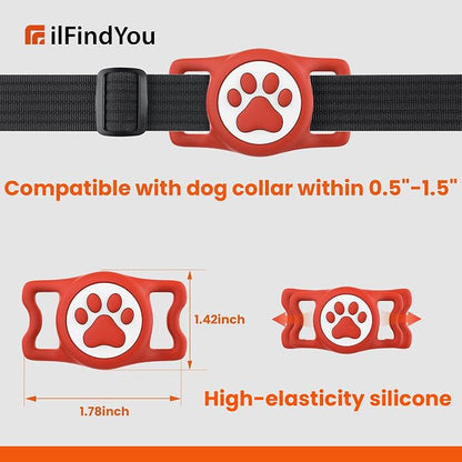 Waterproof Airtag Dog Collar Holder for Apple Air Tag, Silicone Dog Airtag Holder for Dogs & Cat Collars(Orange)
