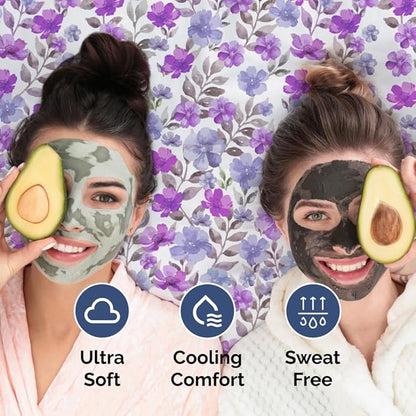 Floral Sheets - Purple Floral Bed Sheet Set - 1 Flat, 1 Fitted & 2 Pillowcases w/ Deep Pockets - Comfy, Wrinkle & Fade Free Boho Botanical Bedding - Ultra-Soft, Breathable & Cooling - Full Size New