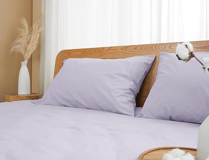 Pillow Cases, Standard Queen Size Cotton Percale Weave Pillowcases, Pre-Shrunk Breathable and Hypoallergenic Pillowcases, Set of 2 (2 Piece Standard/Queen 20 Inch x 30 Inch, Light Purple)