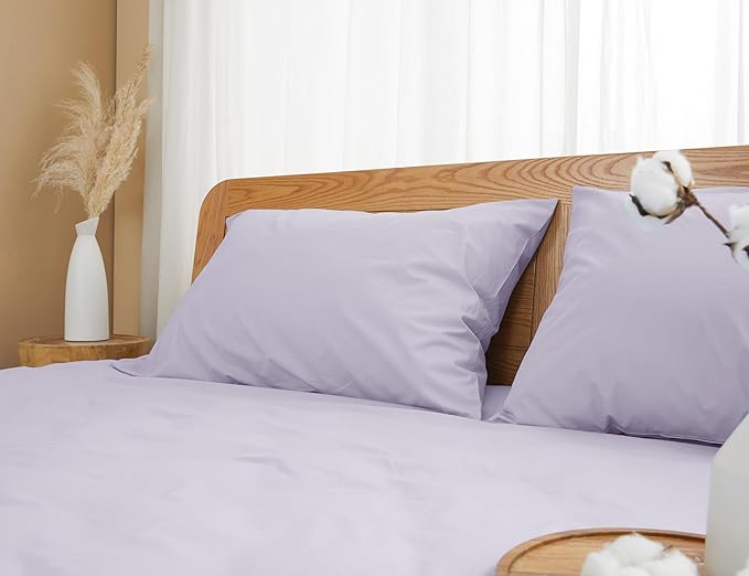 Pillow Cases, King Size Cotton Percale Weave Pillowcases, Pre-Shrunk Breathable and Hypoallergenic Pillowcases, Set of 2 (2 Piece King 20 Inch x 40 Inch, Light Purple)