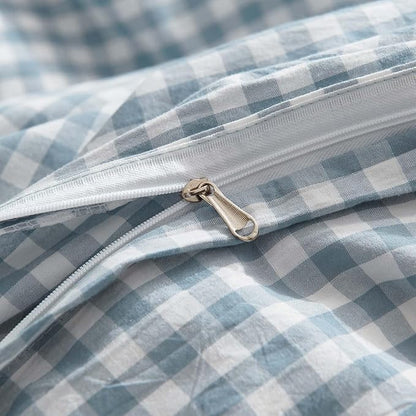 Nayoroom Gingham Duvet Cover King Size 100% Washed Cotton Blue Plaid Checkered Comforter Cover 3 Pcs Soft Breathable Grid Farmhouse Dorm Bedding Set for All Seasons