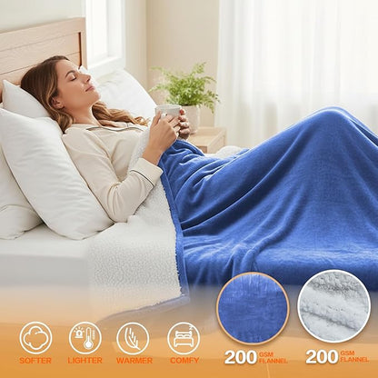 Electric Heated Blanket King Size 90''x100'' - Dual-Control Heating Blanket, Soft & Warm Flannel 10-Level Temperature Control, 8 Hours Auto Off, Rapid Heating & Overheat Protection