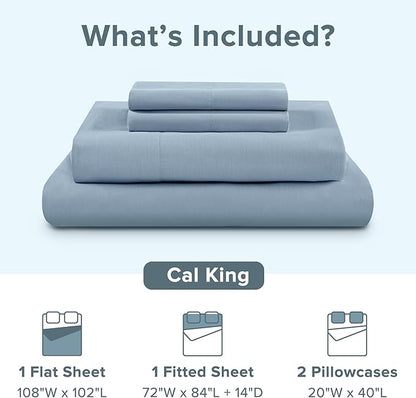 Comfort Spaces 100% Cotton Sheet Set Breathable, Lightweight, Soft with 14" Elastic Pocket Fits up to 16" Mattress, All Season Cozy Bedding, Matching Pillow Case, Cal King Blue 4 Piece