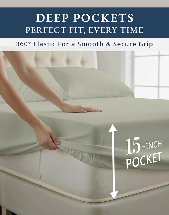 LANE LINEN 100% Egyptian Cotton Split King Bed Sheets for Adjustable Beds, Eco Friendly Sustainably Produced No Pill Fade Resistant 15 Iinch Deep Pocket Split King Sheet Set - Mineral