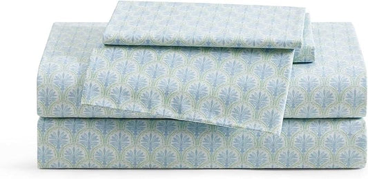 Tommy Bahama - Queen Sheet Set, Crisp & Cool Cotton Percale Bed Sheets, Deep Pockets, Coastal Bedding with Matching Fitted Sheet & Pillowcases (Coastal Bay Blue)