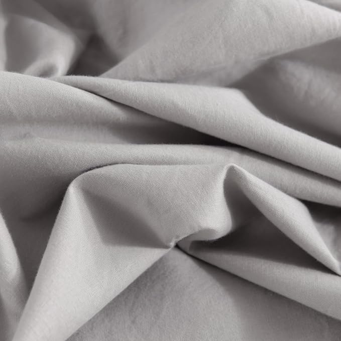 NEXHOME PRO Duvet Cover Set King Size Linen Feel Textured Organic Natural 100% Washed Cotton Duvet Cover 3 Pieces Bedding Set with Zipper Closure, Breathable, Soft, Light Grey (No Comforter)