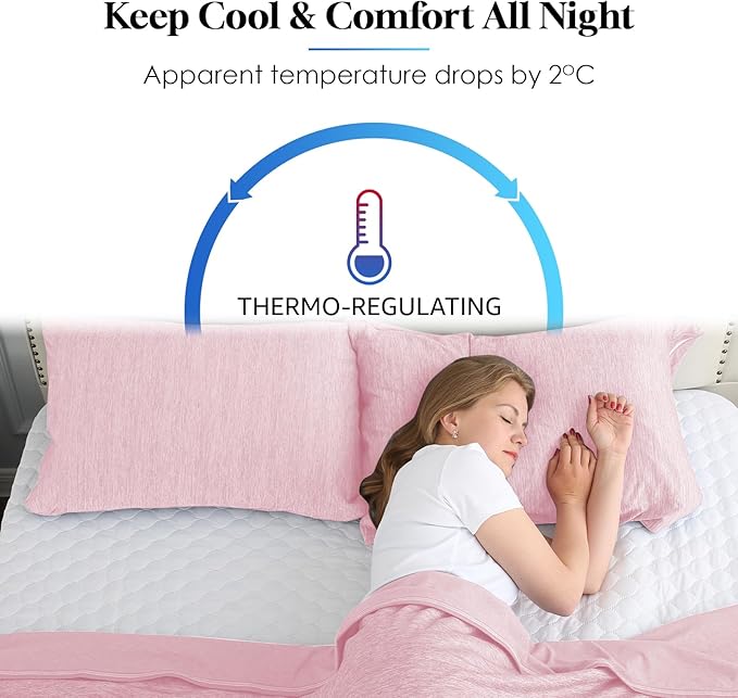 CHOSHOME Cooling Pillow Cases Zipper Pillow Covers Q-Max > 0.45 Zippered Pillowcases for Hot Sleepers, Soft, Breathable, Skin-Friendly, 2 Pack (Standard, 20"x26", Pink)