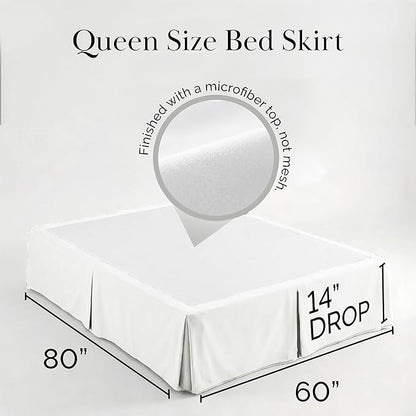 Southshore Fine Living, Inc. Queen Bed Skirt 14 Inch Drop, Pleated Dust Ruffle for Bed Skirting Queen Size - Pet Hair Resistant, Easy Care Microfiber, to Hide Box Springs and Storage - Bright White