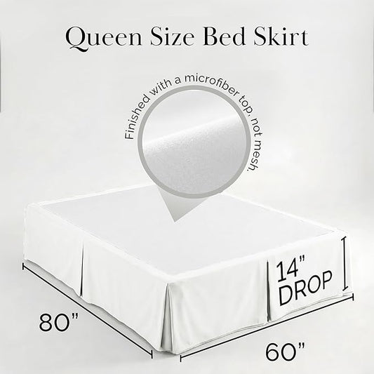 Southshore Fine Living, Inc. Queen Bed Skirt 14 Inch Drop, Pleated Dust Ruffle for Bed Skirting Queen Size - Pet Hair Resistant, Easy Care Microfiber, to Hide Box Springs and Storage - Bright White